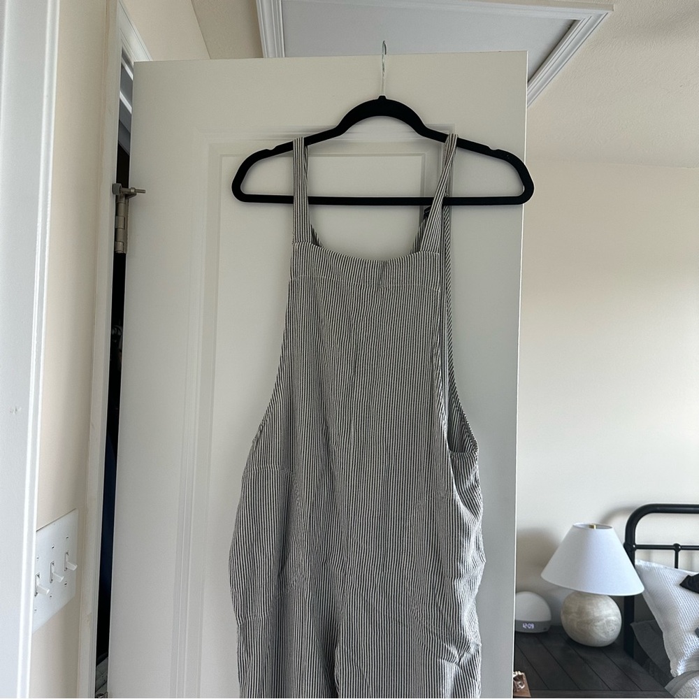 Pinstriped linen onesie jumpsuit